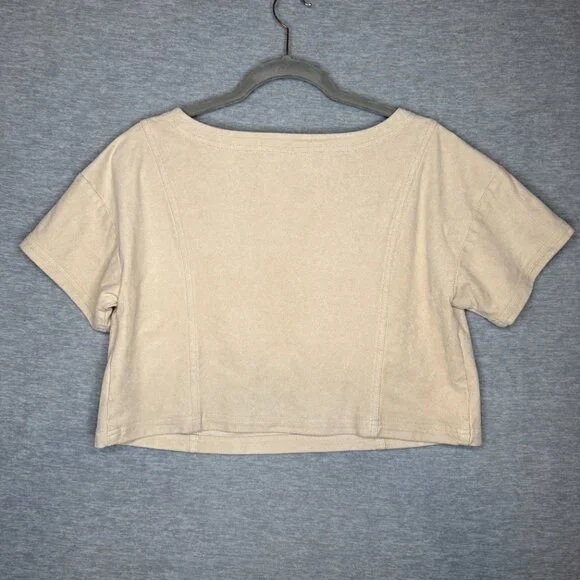 Anthropologie Pilcro Faux Suede Tee Size Large Beige Cropped Top - Picture 7 of 7